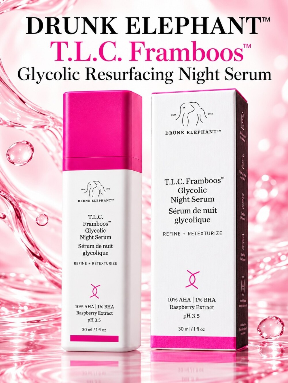 Drunk Elephant T.L.C. Framboos Glycolic Resurfacing Night Serum – 30 mL